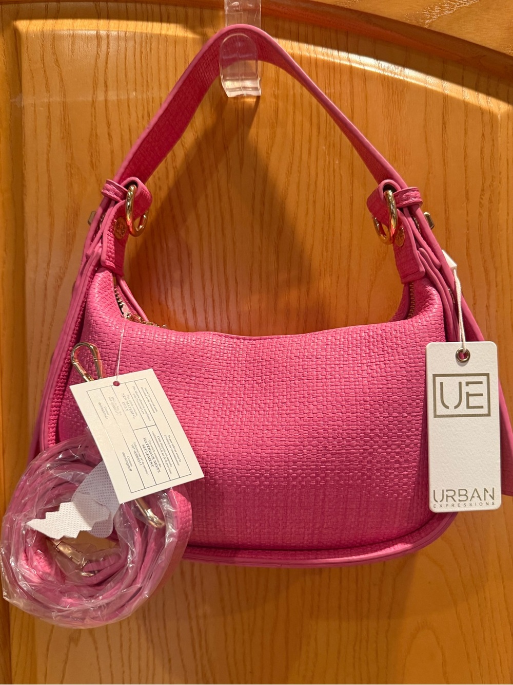 Urban Expressions Pink Small Crescent Zip Crossbody Bag Detachable Strap